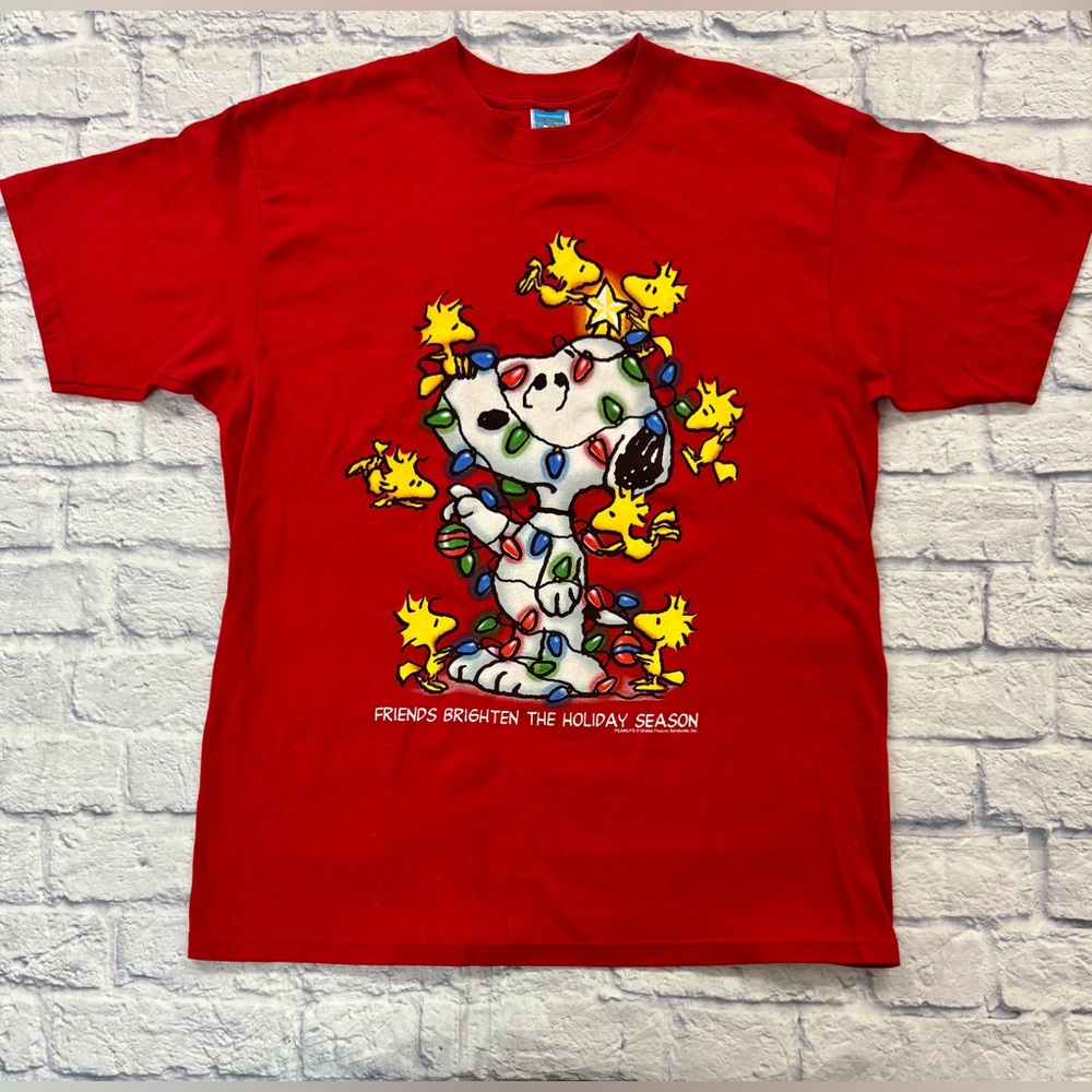 Peanuts vintage Red Snoopy/Woodstock Holiday T-Shirt unisex L. See pics for sz.